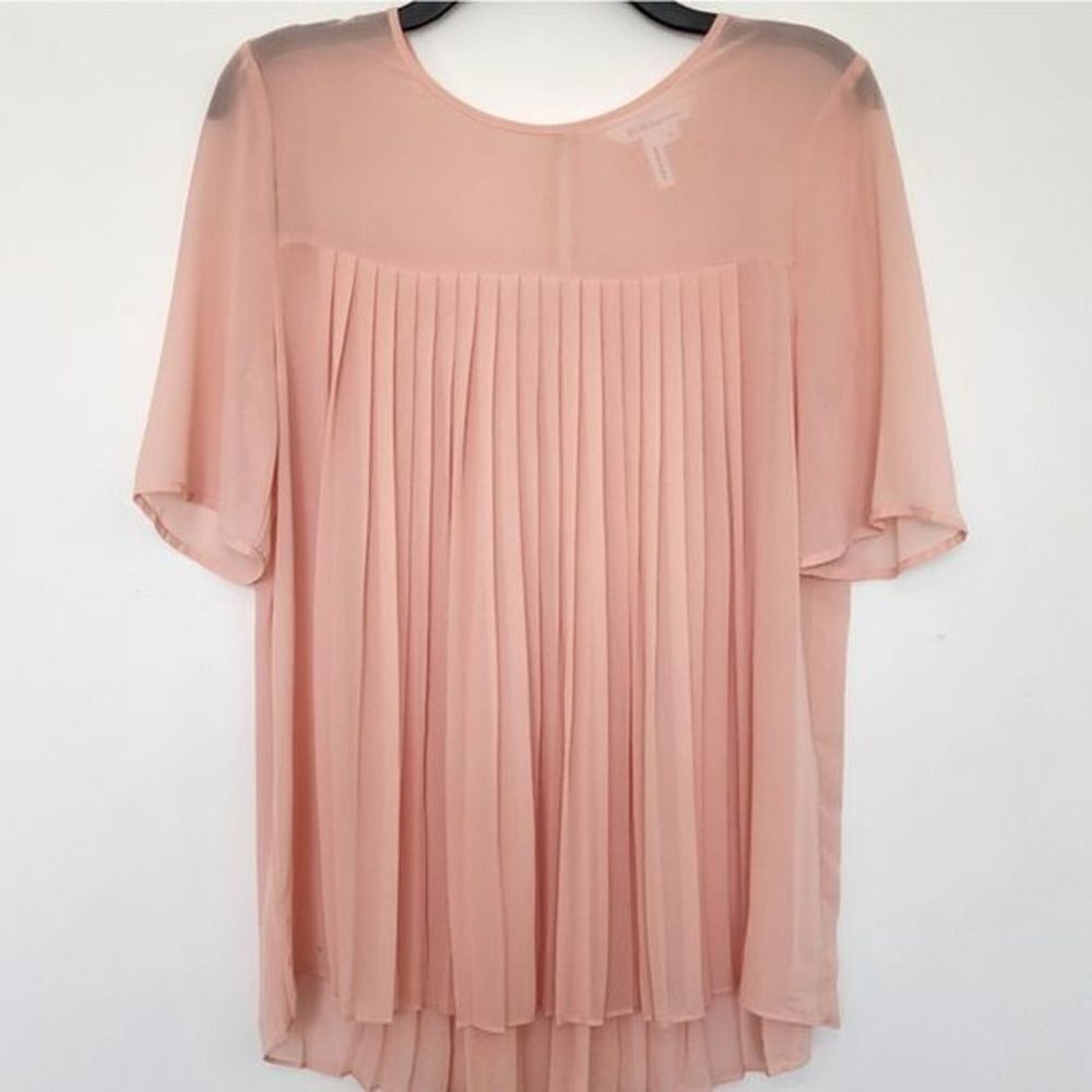 BCBGeneration Sheer Nectar Short-Sleeve Pleated Blouse